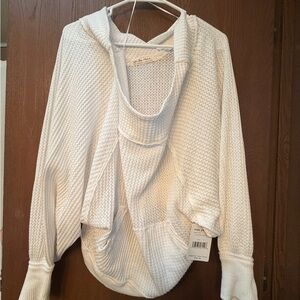 Free People Cream Textured Hoodie